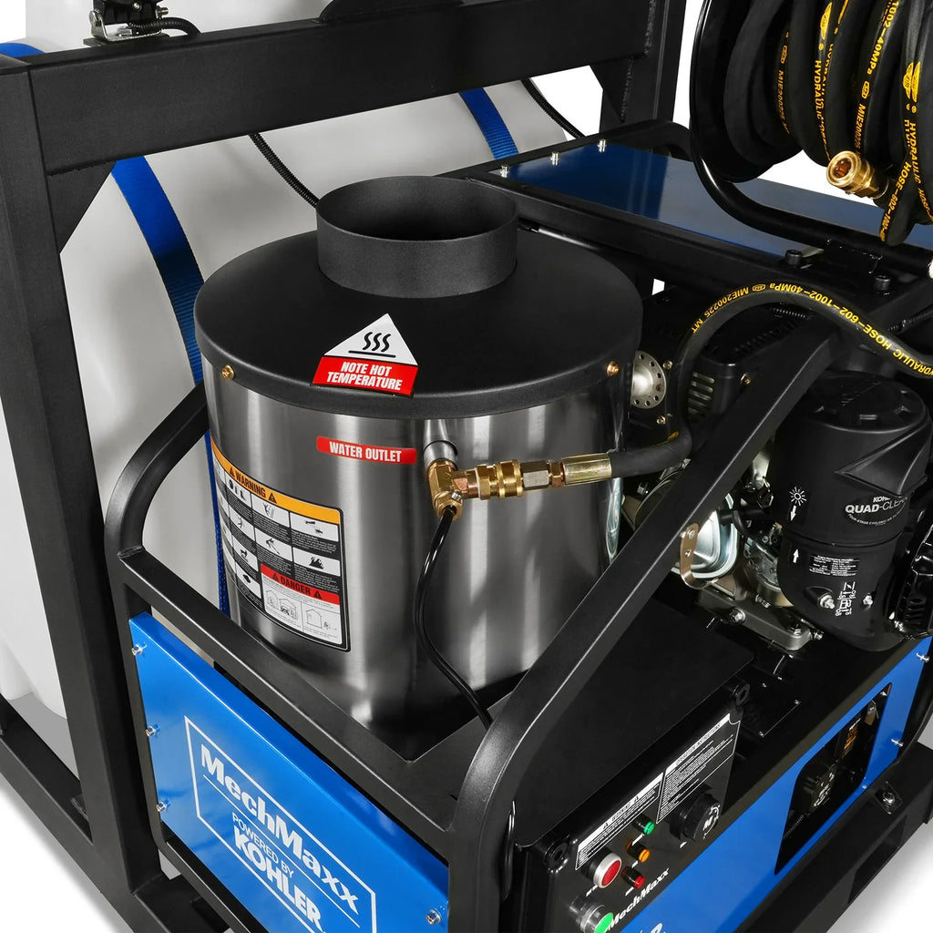 MechMaxx 4000 PSI 4 GPM KOHLER E-Start Engine Hot Water Pressure Washer Skid Mounted with 175 Gal Tank,  HPW40KT