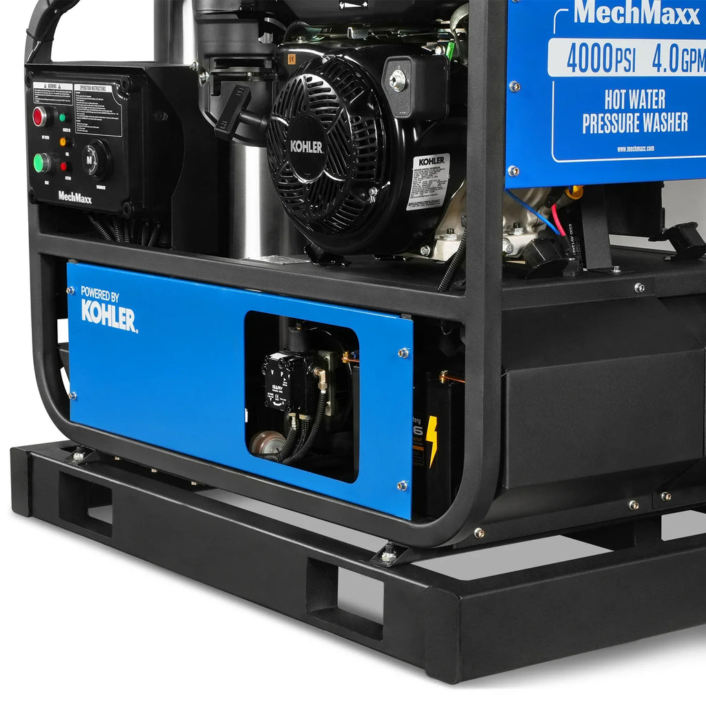 MechMaxx 4000 PSI 4 GPM KOHLER E-Start Engine Hot Water Pressure Washer Skid Mounted with 245 Gal Tank,  HPW40KBT