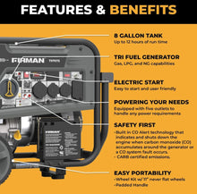 Load image into Gallery viewer, Tri Fuel Portable Generator 9400W Electric Start 120/240V with CO Alert