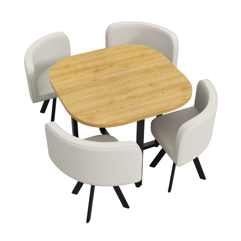 Dining Table Set 4 Chairs Square 85x85 Oak Table Beige Chairs