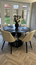 Load image into Gallery viewer, Willow Black Dining Table Set - 4 Seater - Freya Sand Dining Chairs - Black Oak Legs