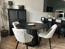 Load image into Gallery viewer, Willow Black Dining Table Set - 4 Seater - Freya Sand Dining Chairs - Black Oak Legs