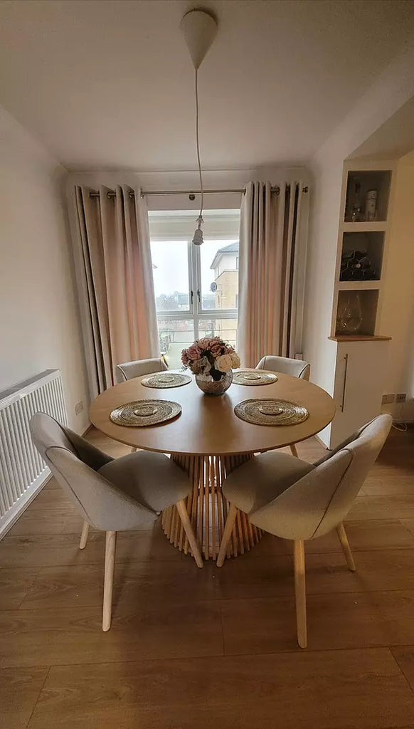 Willow Pale Oak Dining Table Set - 4 Seater - Freya Sand Dining Chairs - Whitewash Legs