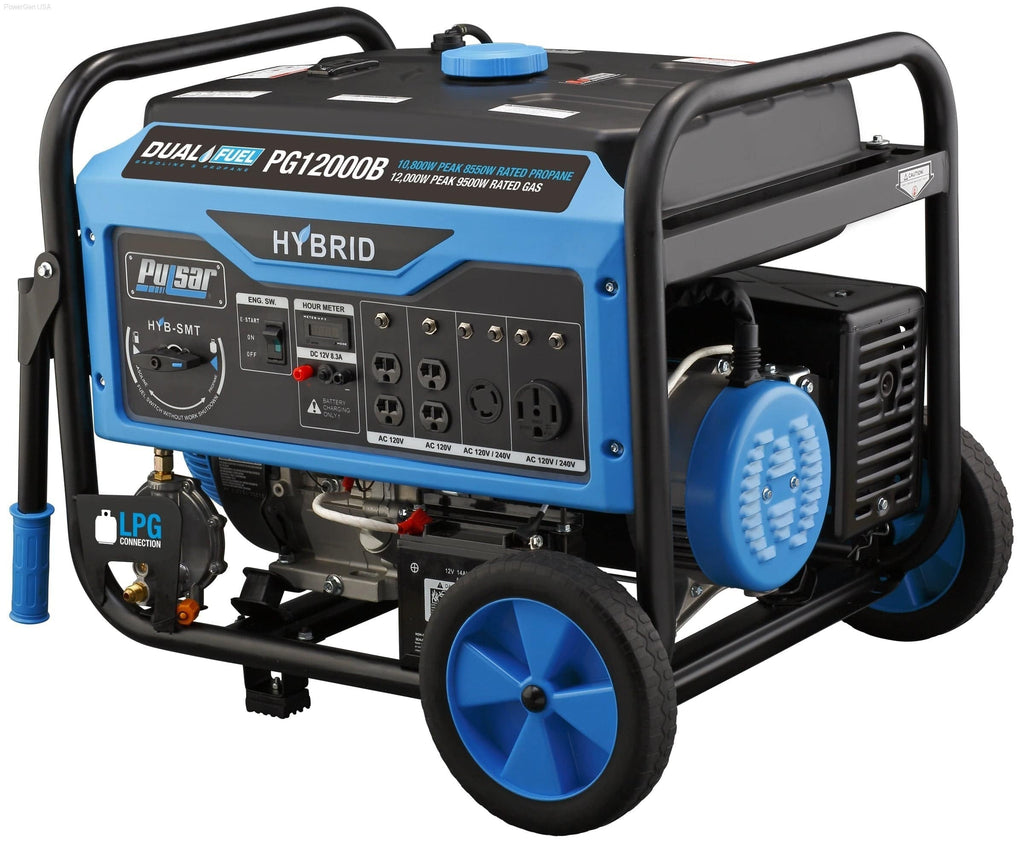 Pulsar 12000 Watt Generator - Dual Fuel Portable with Electric Start and Switch & Go Technology - PowerGen USA