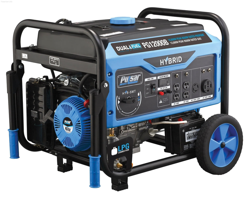 Pulsar 12000 Watt Generator - Dual Fuel Portable with Electric Start and Switch & Go Technology - PowerGen USA