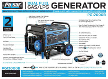 Load image into Gallery viewer, Pulsar 12000 Watt Generator - Dual Fuel Portable with Electric Start and Switch &amp; Go Technology - PowerGen USA