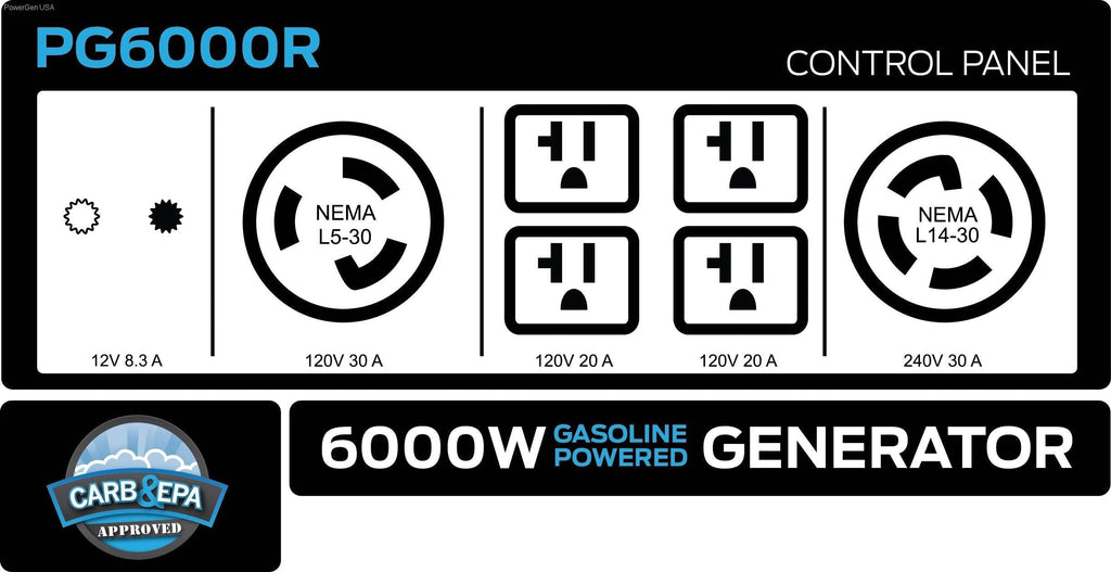 Pulsar PG6000R-6000W Generator RATED 5000W Carb Approved - PowerGen USA