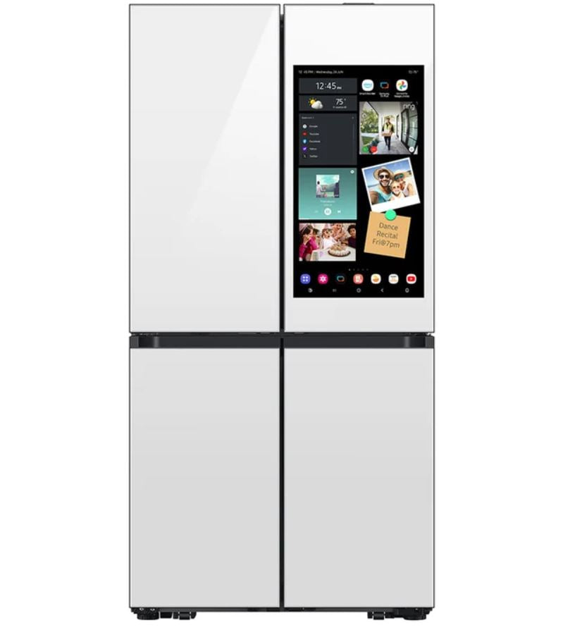 Bespoke 29 CuFt 4-Door Flex Refrigerator in White Glass with AI Family Hub+ and AI Vision
