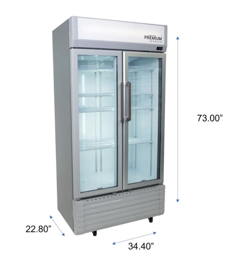 16.0 CuFt Commercial Display Refrigerator 2-Glass Door Merchandiser in Silver with 8 Adjustable Wire Shelves