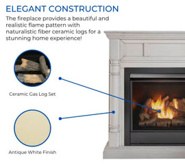 Duluth Forge Full Size Dual Fuel Ventless Gas Fireplace With Mantel – 32,000 BTU Remote Control Antique White Finish –