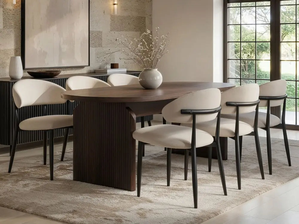 SOLACE+CO Varm & Cyra Black Dining Table Set with Beige Chenille Chairs Table + 4 Chairs