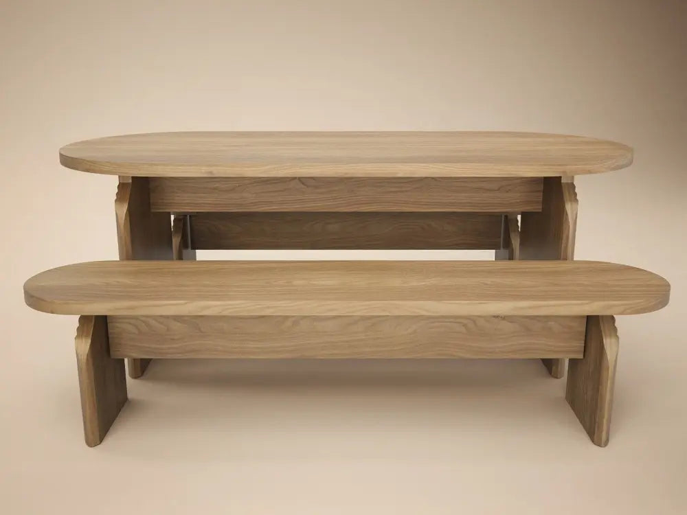 SOLACE+CO Varm Ribbed Oval Dining Table & 2 Bench Set Oak
