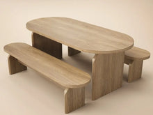 Load image into Gallery viewer, SOLACE+CO Varm Ribbed Oval Dining Table &amp; 2 Bench Set Oak