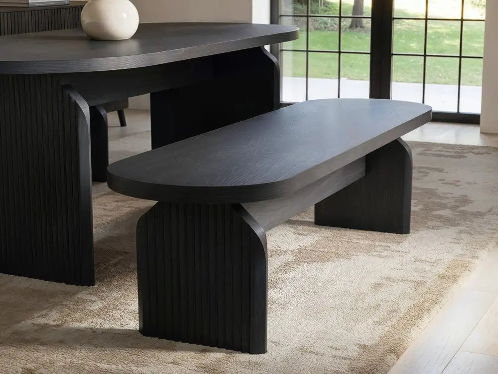 SOLACE+CO Varm Ribbed Oval Dining Table & 2 Bench Set Oak