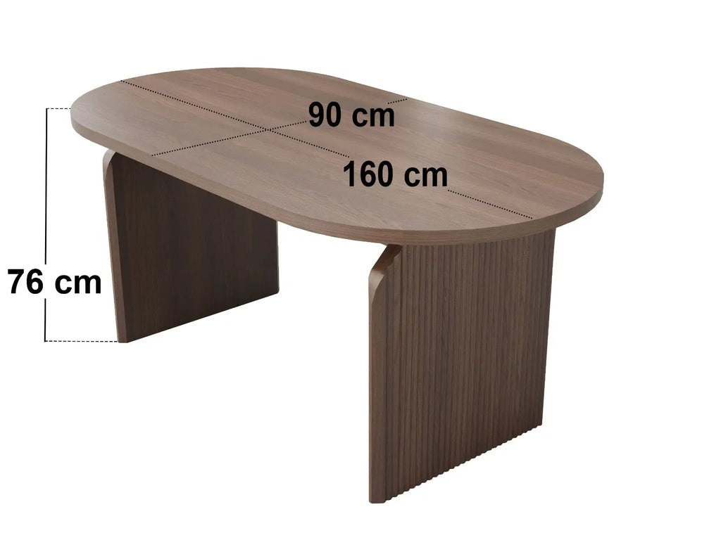 SOLACE+CO Varm Ribbed Oval Dining Table & 2 Bench Set Oak