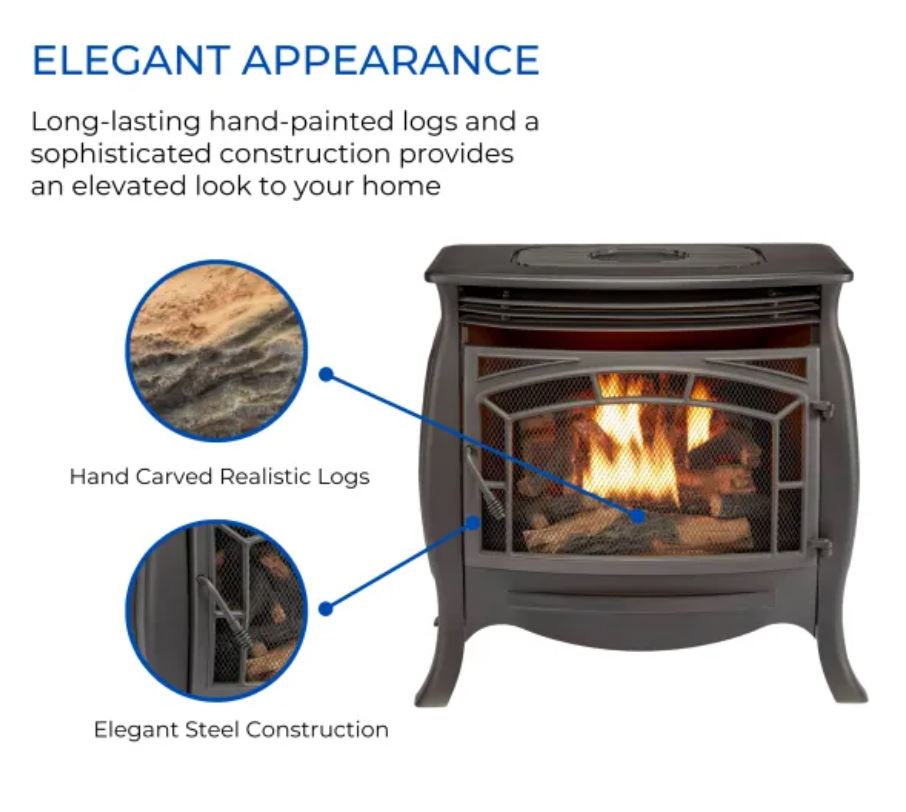 Duluth Forge Dual Fuel Ventless Gas Stove – 26,000 BTU Remote Control Matte Black Finish – Model# FDSR25