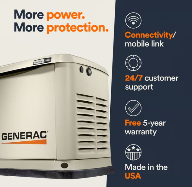 Generac Guardian 14kW Home Generator, Transfer Switch & WiFi Monitoring, Guardian Series