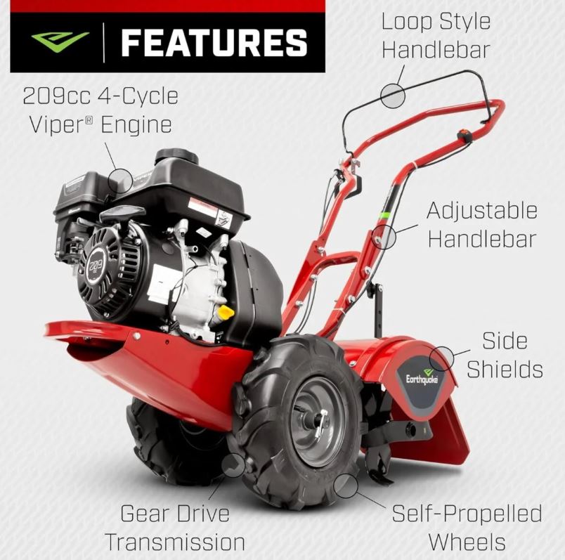 EARTHQUAKE Victory Rear Tine Tiller 209cc 4-Cycle Viper Engine Model 39381 Red/Black