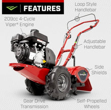 Load image into Gallery viewer, EARTHQUAKE Victory Rear Tine Tiller 209cc 4-Cycle Viper Engine Model 39381 Red/Black