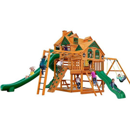 Gorilla Playsets Empire Extreme Wooden Swing Set with Monkey Bars Clatter Bridge Tower and 3 Slides