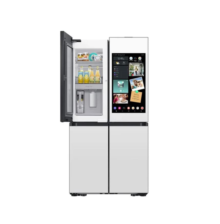 Bespoke 29 CuFt 4-Door Flex Refrigerator in White Glass with AI Family Hub+ and AI Vision