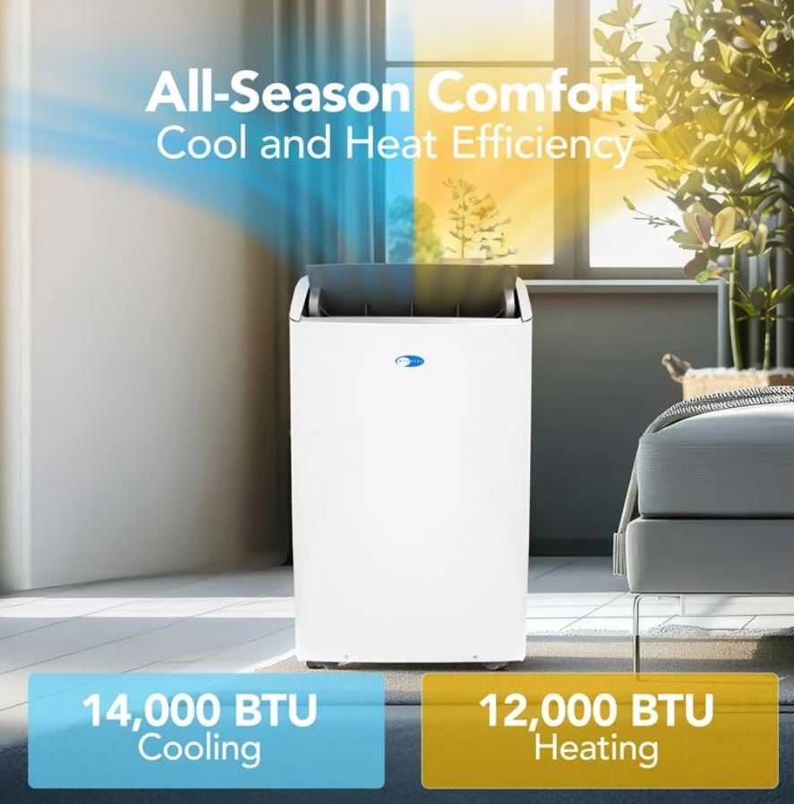 Whynter NEX Inverter 14,000 BTU Dual Hose Smart Portable Air Conditioner, Heater, Dehumidifier & Fan | ARC-1230WNH