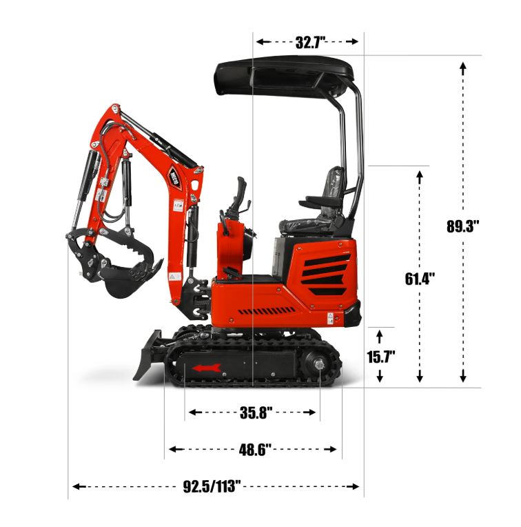Mini Compact Excavator H-O-N-D-A GX390 Engine, 65.7" Max. Digging Depth, 1Ton, 2280 LBS Operating Weight