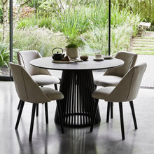 Load image into Gallery viewer, Willow Black Dining Table Set - 4 Seater - Freya Sand Dining Chairs - Black Oak Legs