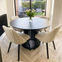 Load image into Gallery viewer, Willow Black Dining Table Set - 4 Seater - Freya Sand Dining Chairs - Black Oak Legs