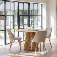 Load image into Gallery viewer, Willow Pale Oak Dining Table Set - 4 Seater - Freya Sand Dining Chairs - Whitewash Legs