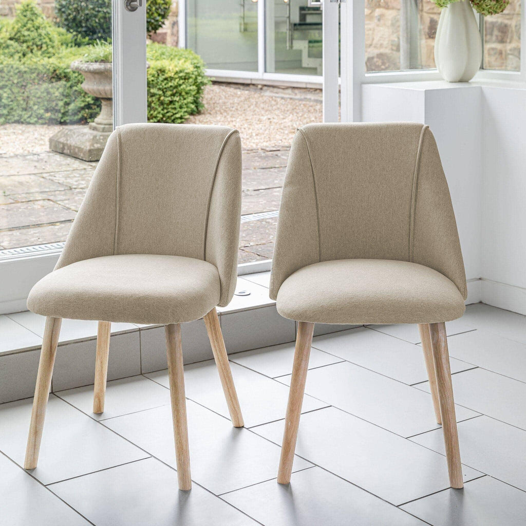 Willow Pale Oak Dining Table Set - 4 Seater - Freya Sand Dining Chairs - Whitewash Legs