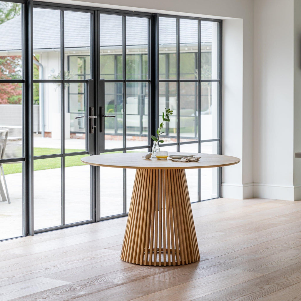 Willow Pale Oak Dining Table Set - 4 Seater - Freya Sand Dining Chairs - Whitewash Legs
