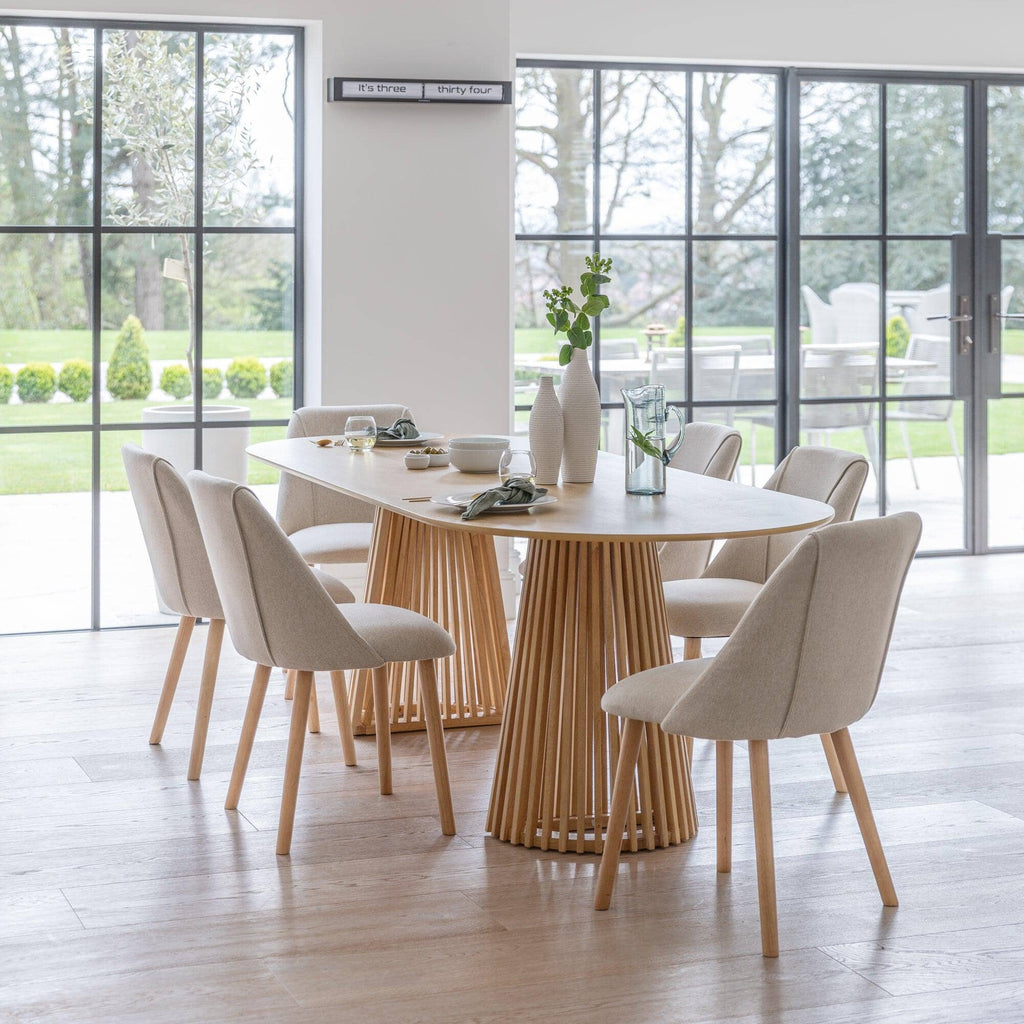 Willow Pale Oak Dining Table Set - 6 Seater - Freya Sand Dining Chairs - Whitewash Legs