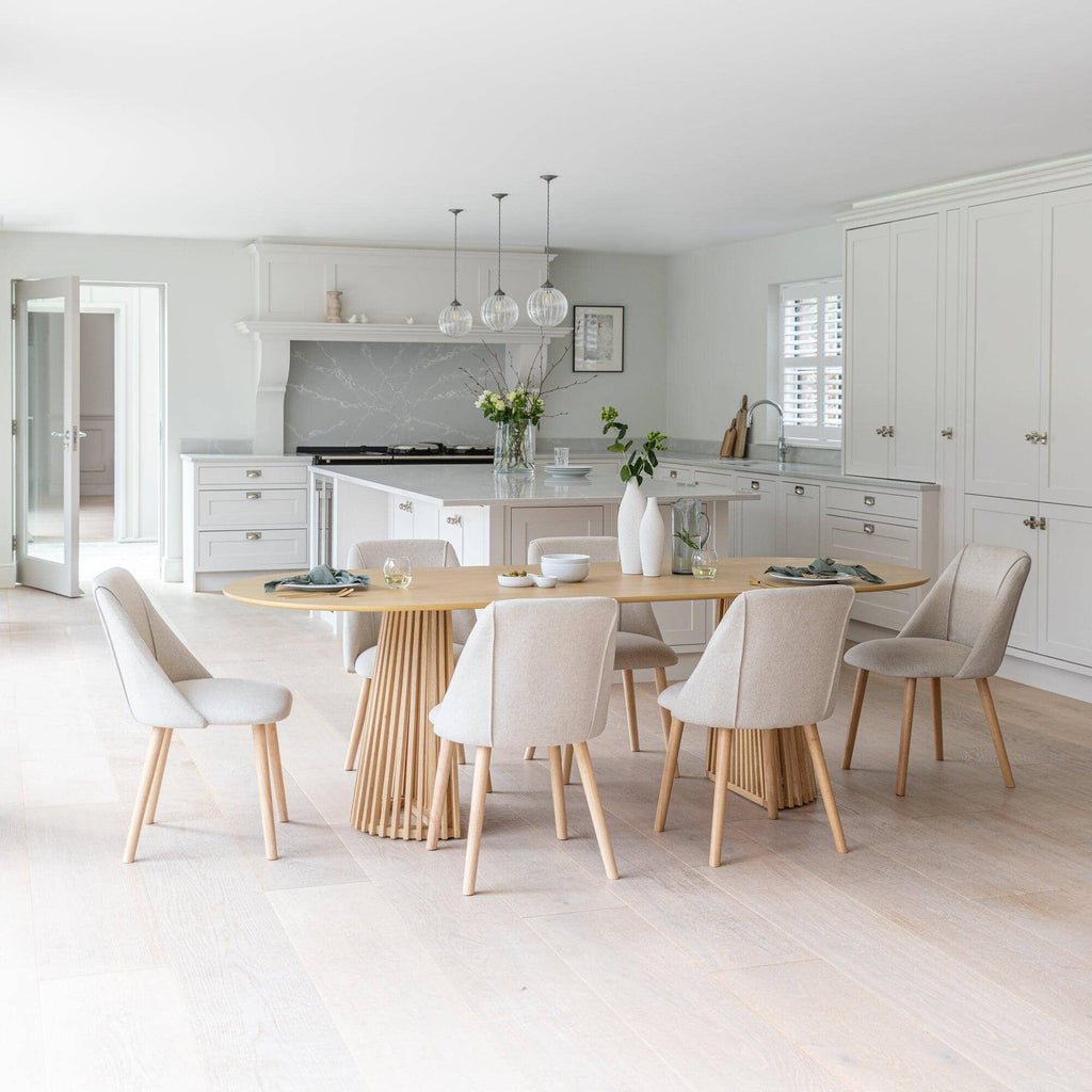 Willow Pale Oak Dining Table Set - 6 Seater - Freya Sand Dining Chairs - Whitewash Legs