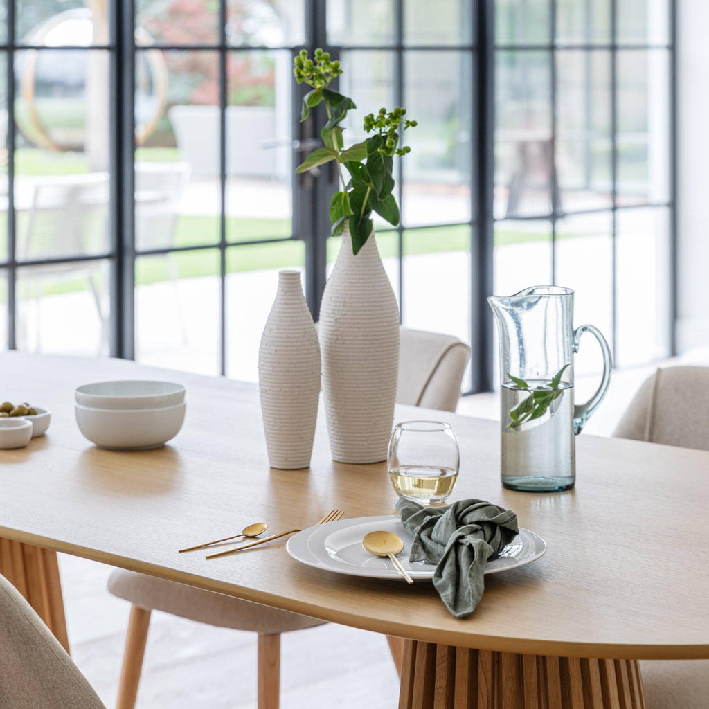 Willow Pale Oak Dining Table Set - 6 Seater - Freya Sand Dining Chairs - Whitewash Legs