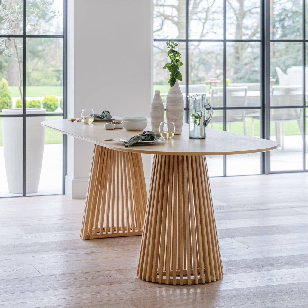 Willow Pale Oak Dining Table Set - 6 Seater - Freya Sand Dining Chairs - Whitewash Legs