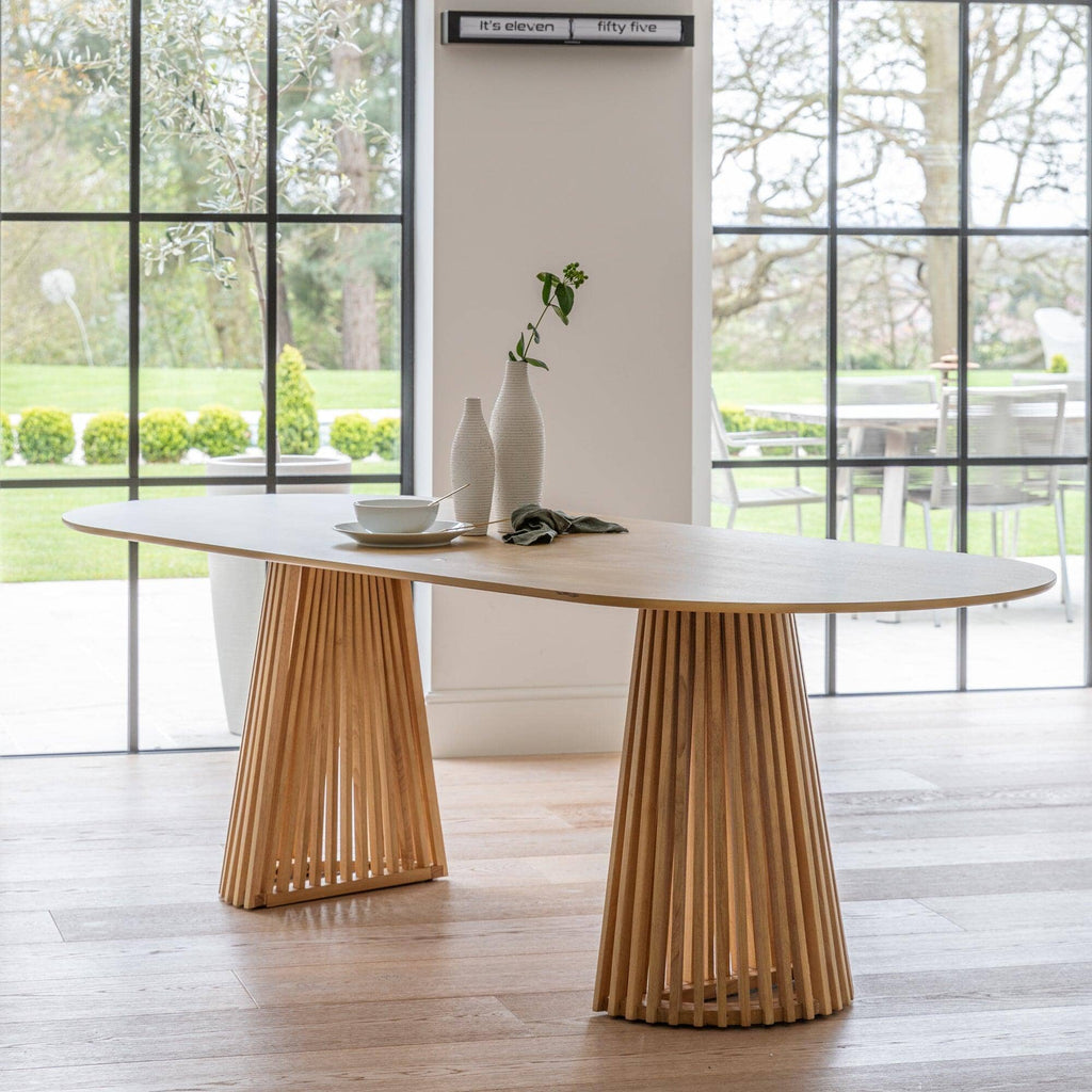 Willow Pale Oak Dining Table Set - 6 Seater - Freya Sand Dining Chairs - Whitewash Legs