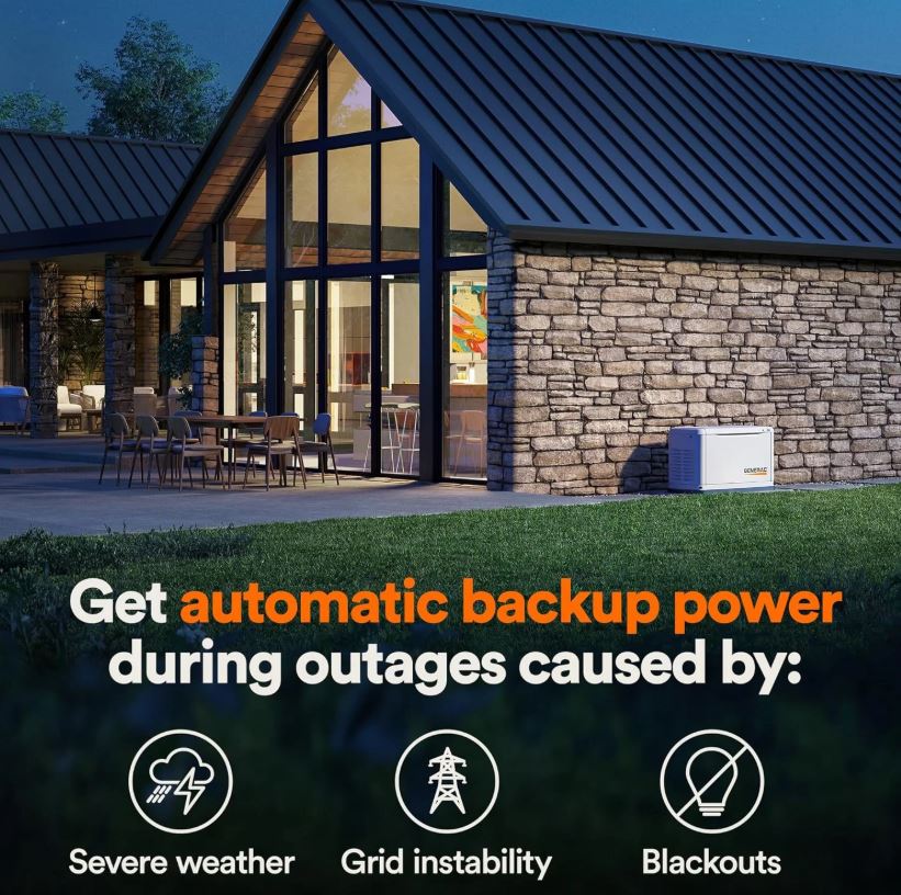 Guardian Series 22 kW/19.5 kW Air Cooled Home Standby Generator with Wi-Fi and Whole Home 200 Amp Transfer Switch