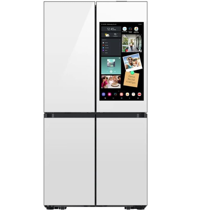 Bespoke 29 CuFt 4-Door Flex Refrigerator in White Glass with AI Family Hub+ and AI Vision