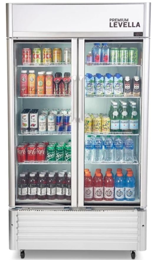 16.0 CuFt Commercial Display Refrigerator 2-Glass Door Merchandiser in Silver with 8 Adjustable Wire Shelves